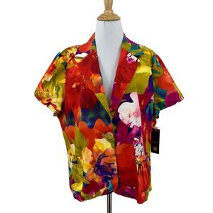 Toni Morgan Floral Sharp Blazer Womens XL Short Sleeve One Button Notched Collar